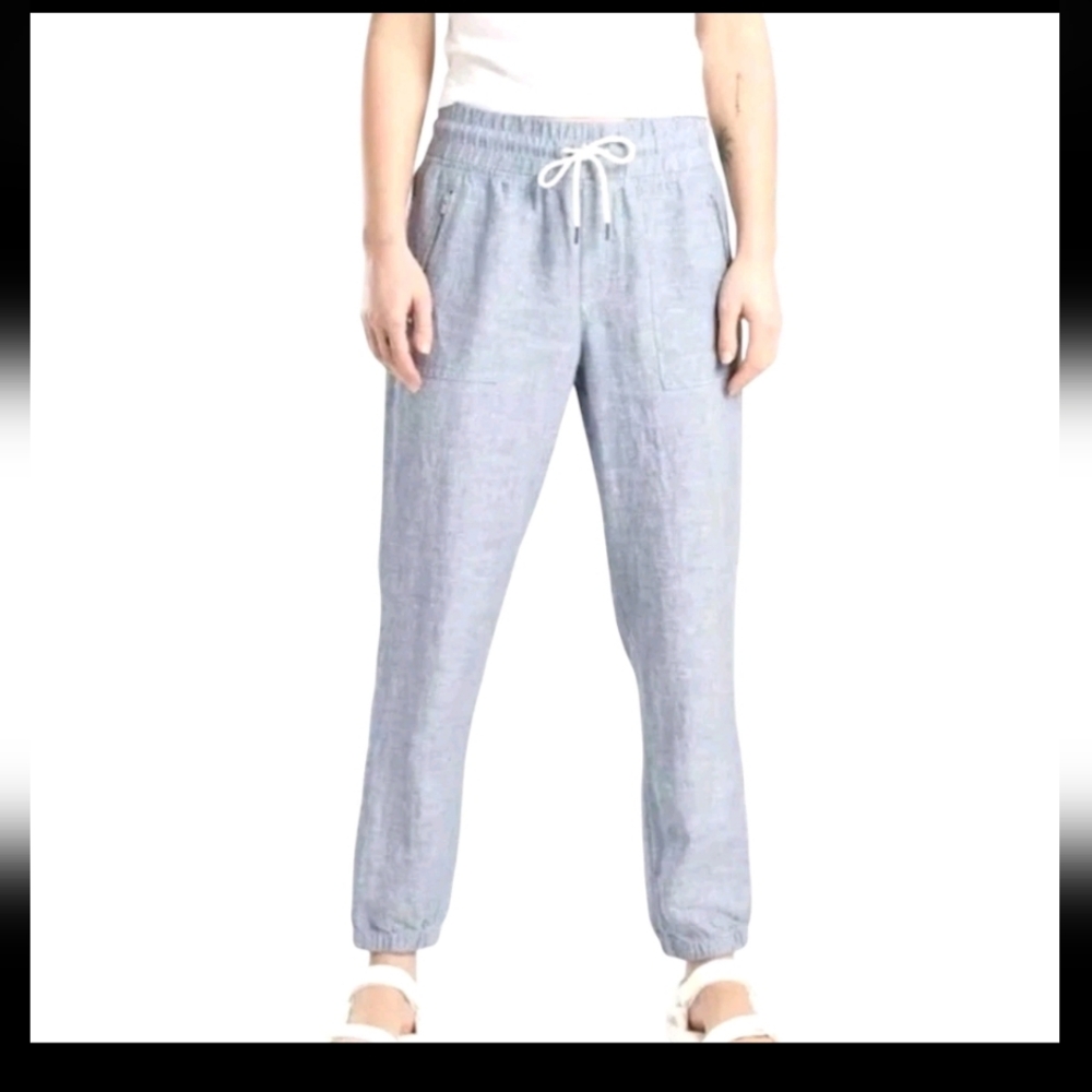 Athleta Cabo Linen Jogger pants in Chambray blue Size 12
